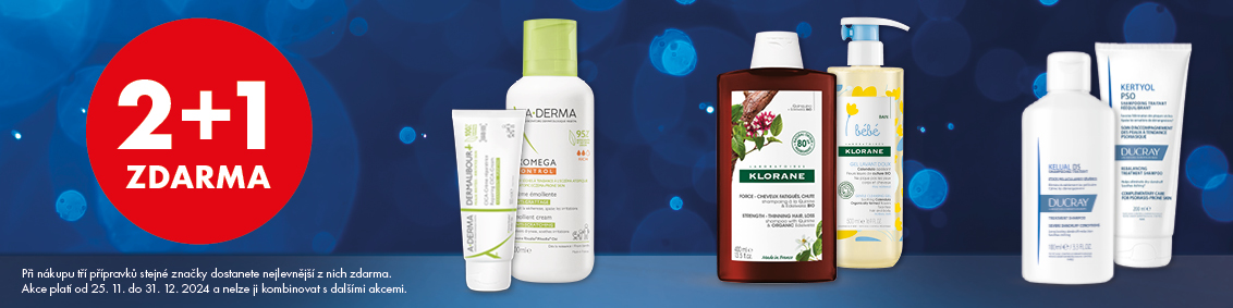 A-Derma, Ducray, Klorane 2+1 zdarma