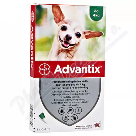 Advantix dla psów do 4 kg spot-on 1x0,4 ml - Veterinární přípravky a potřeby pro vaše mazlíčky.
