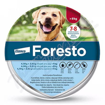 Foresto 4.50g+2.03g obroża psy powyżej 8kg 70cm - Veterinární přípravky a potřeby pro vaše mazlíčky.