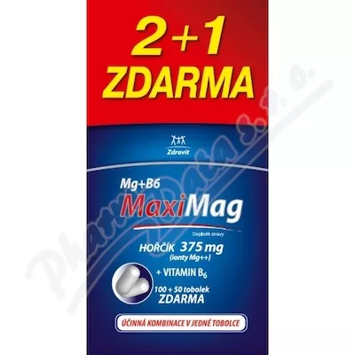 MaxiMag Magnez 375mg+B6 tob.100+50 GRATIS