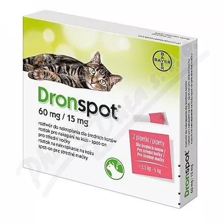 Dronspot 60mg/15mg średnie koty punktowo 2x0,7ml - Veterinární přípravky a potřeby pro vaše mazlíčky.