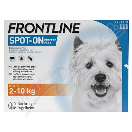 Frontline Spot On Dog 2-10kg pipeta 3x0,67ml - Veterinární přípravky a potřeby pro vaše mazlíčky.