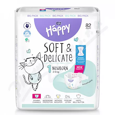 Happy Soft&Delicate 1 dětské pleny 2-5kg 82ks
