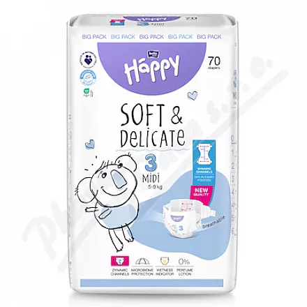 Happy Soft&Delicate 3 pieluszki dla niemowląt 5-9kg 70szt