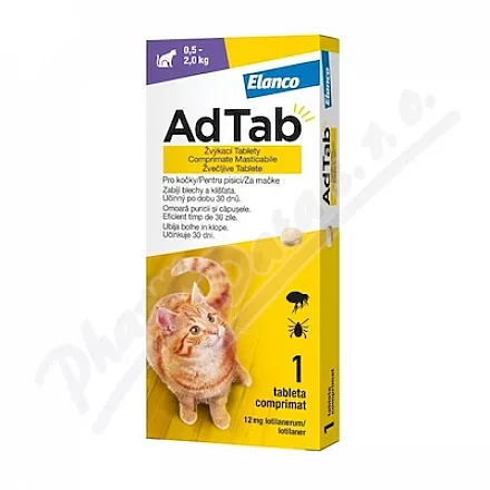 AdTab 12mg tabletki do żucia dla kotów 0,5-2kg 1szt - Veterinární přípravky a potřeby pro vaše mazlíčky.