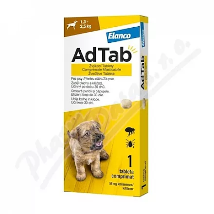 AdTab 56mg tabletki do żucia dla psów 1,3-2,5kg 1szt. - Veterinární přípravky a potřeby pro vaše mazlíčky.