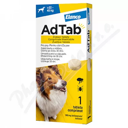 AdTab 900mg tabletki do żucia dla psów >22-45kg 1szt - Veterinární přípravky a potřeby pro vaše mazlíčky.