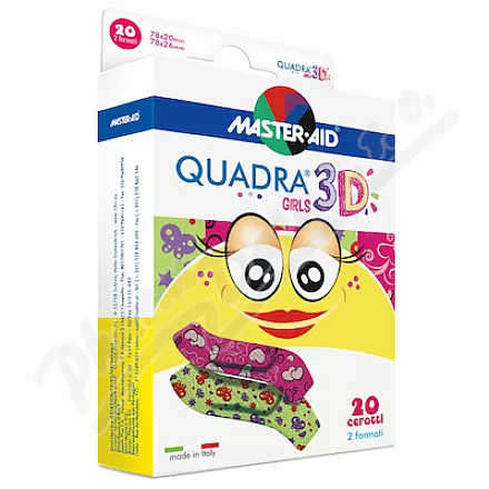 QUADRA 3D Dívky Dětská barevná náplast 20ks 2 vel.
