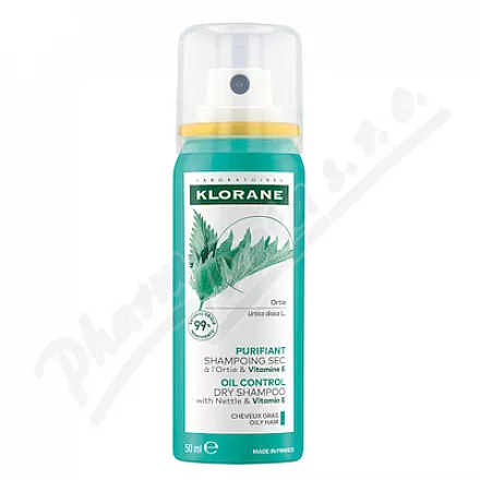 KLORANE Suchy szampon z pokrzywą do włosów ciemnych 50ml