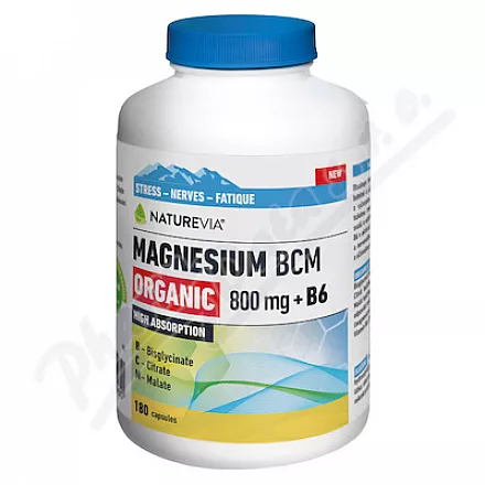 NatureVia Magnez Organiczny BCM 800mg B6 cps.180