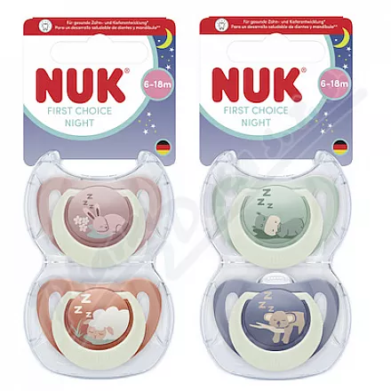 NUK First Choice Night dudlík 6-18m 2ks mix barev